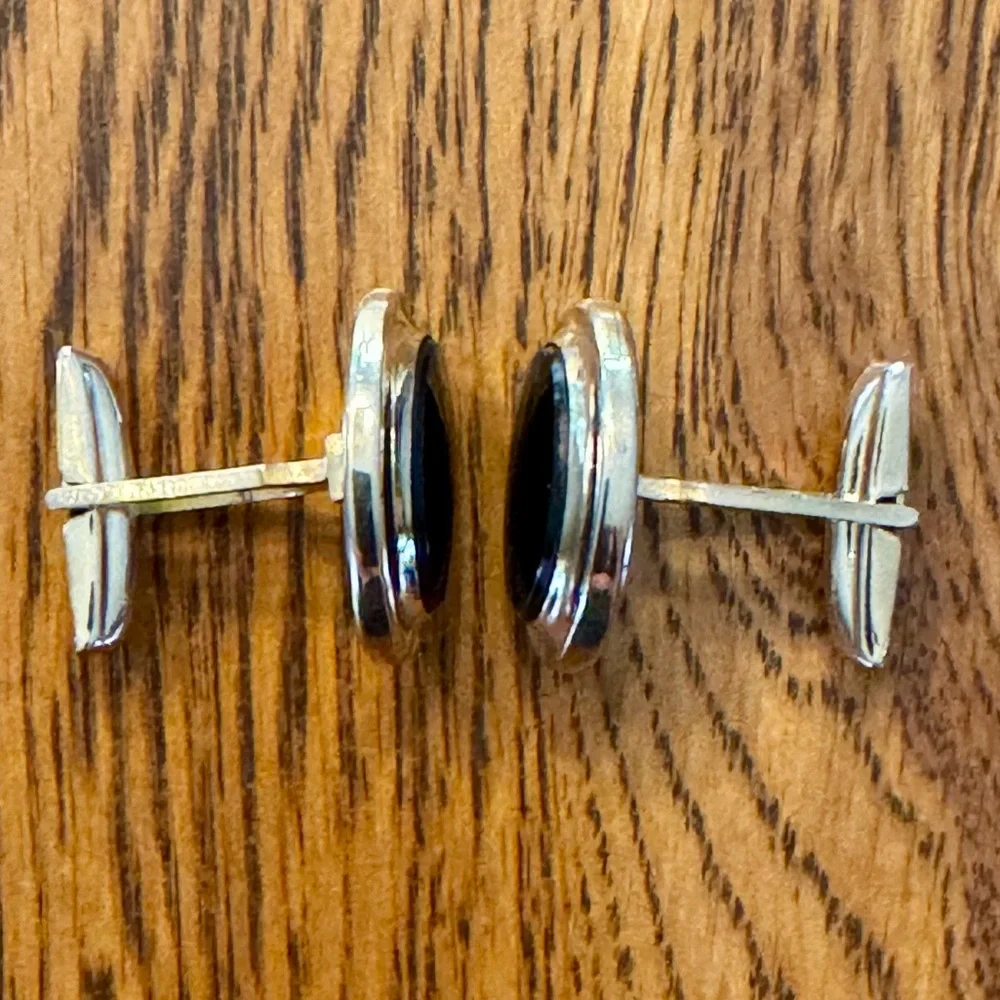 Vintage Sarah Coventry Gold Mens Cufflinks Faux Black Onyx Mid Century